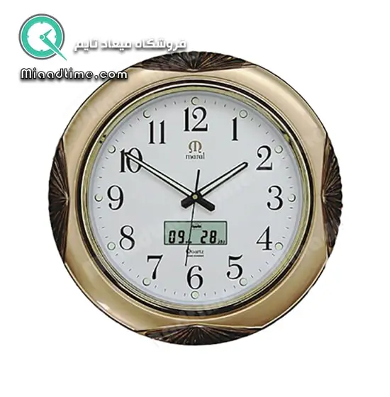 ساعت دیواری طلایی مارال با تقویم دیجیتالی کد 8 ساعت دیواری